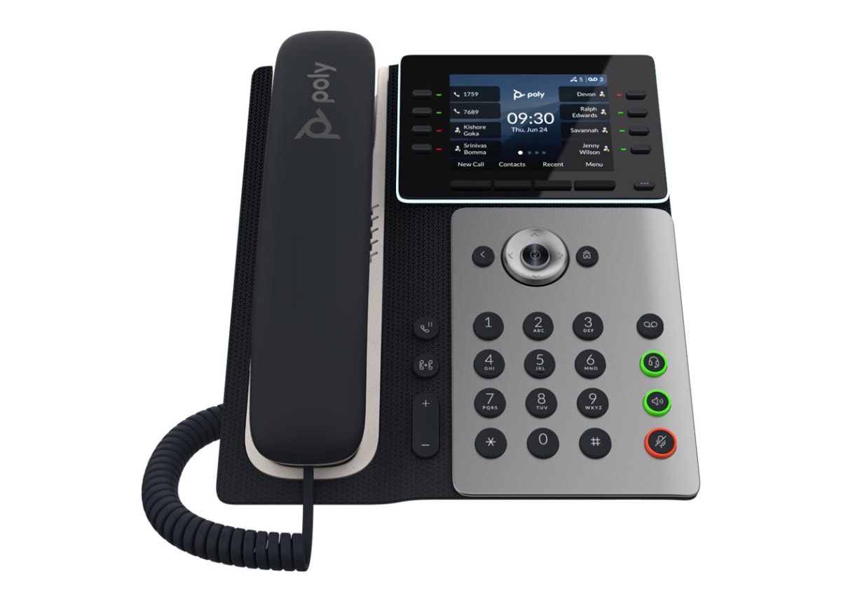 Picture of HP 89B53AA-ABA Poly Edge E350 VoIP Phone with Caller ID & Waiting 3-Way Capability&#44; Black & Silver