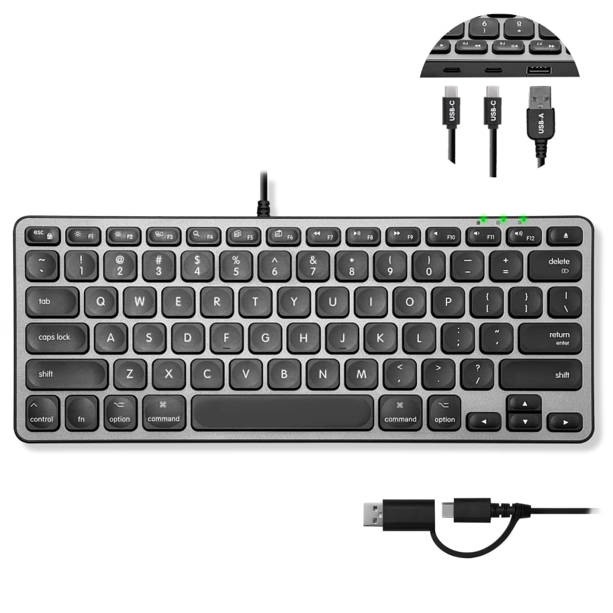 UCAMINIZHUB Wired Keyboard for Mac with USB Hub, Black