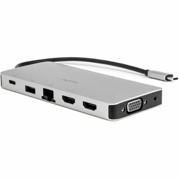 Picture of Rocstor Y10P035-S1 12-in-1 USB-C Portable Dock Multiport Adapter - 100W PD - 2x HDMI - VGA - 4x USB-A - Gigabit Ethernet - SD & TF - 3.5 mm Audio - Aluminum Hub for Laptop