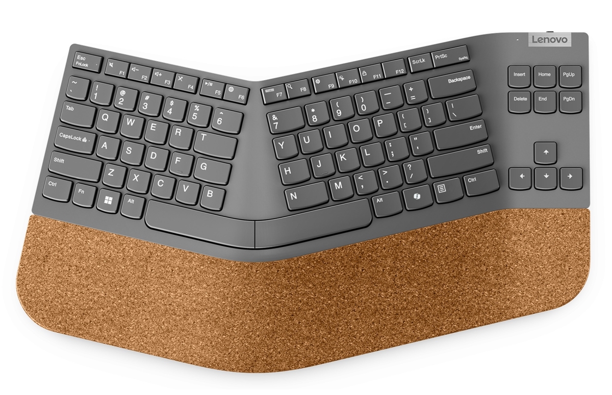 Picture of Lenovo 4Y41R64755 Wireless Treated Cork Palm Rest Split Keyboard - Tactile Scissor Switch Keys - Storm Gray