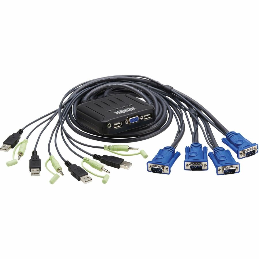 B032-VUA4 Tripp Lite Series 4-Port VGA KVM Switch with Built-In VGA, USB & 3.5 mm Audio Cables, TAA