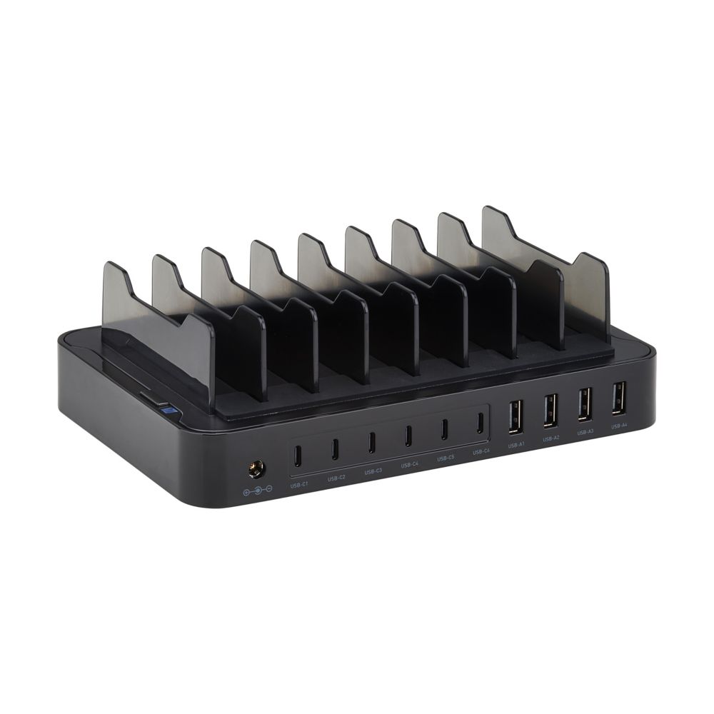 U280-010-ST6C4A 10-Port 120W USB Charging Station with Storage Brackets - 6 USB-C & 4 USB-A Ports, Black