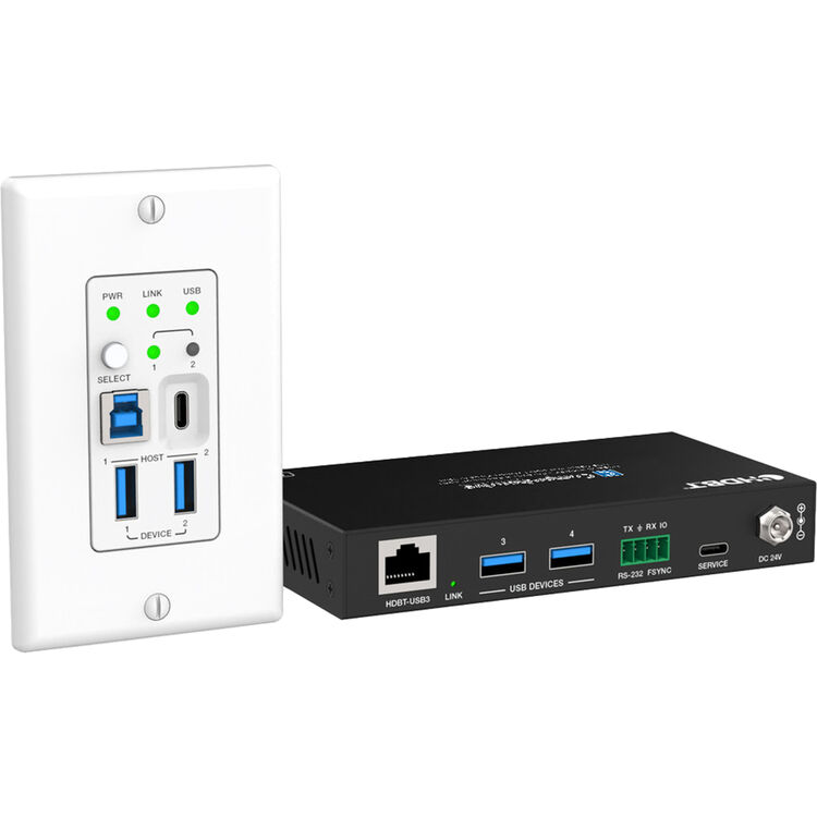 USB5GX-530WPK Comprehensive GX Video Extender Transmitter & Receiver with Port Super Speed USB 5Gbps Wall Plate, Black