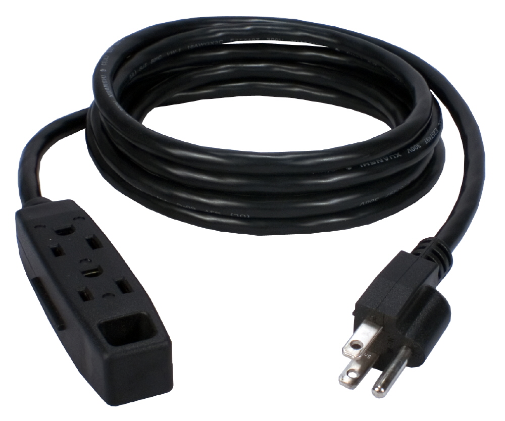 Picture of QVS PC3PX-06 6 ft. 3 Outlet 3 Prong Power Extension Cord, Black