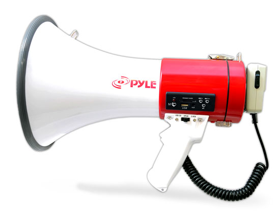 Pyle USA TW9817 Megaphone Bullhorn with USB Flash Drive & SD Memory Card Readers, Aux Input Connector Jack, Built-in Rechargeable Battery, Siren Mode