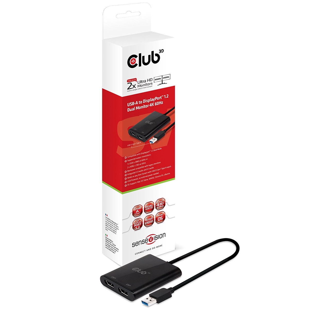 Picture of Club 3D CSV-1477 SenseVision USB A to DisplayPort 1.2 Dual Monitor 4K 60Hz