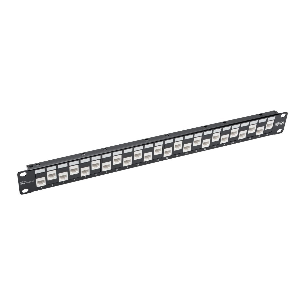 Tripp Lite N254-024-6A-OF 24-Port Cat6a Cat6 Cat5e Feed-Through Patch Panel Offset with Cable Management Bar RJ45 Ethernet 1URM TAA