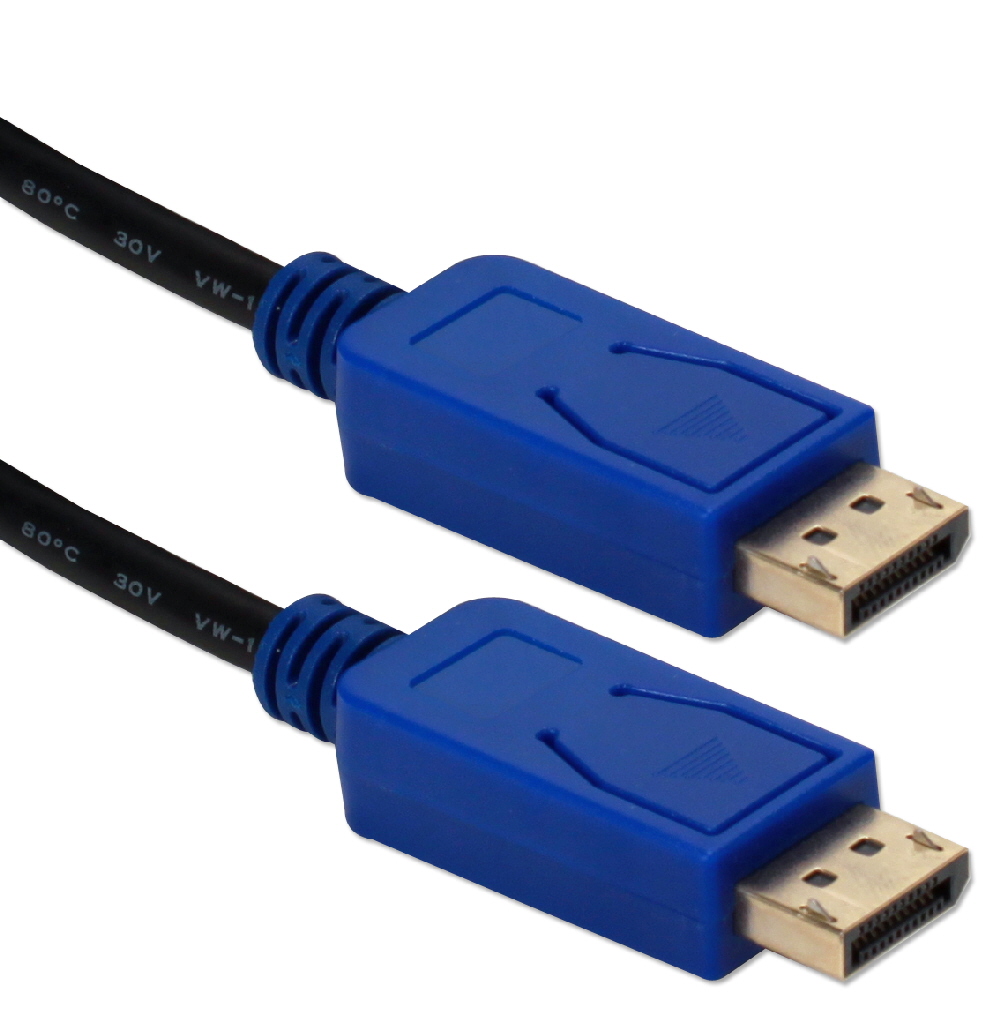 Picture of Qvs DP-06BBL 6 ft. Displayport Ultra HD 4K Black Cable with Blue Connectors & Latches