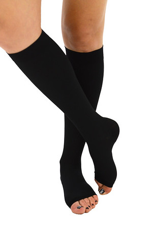 Picture of Gabrialla G H-304 O S BL 25-35 mmHg Compression Open Toe Knee Highs&#44; Black - Small
