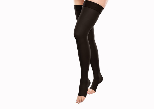 Picture of Gabrialla G H-306 O L BL 25-35 mmHg Compression Open Toe Thigh Highs&#44; Black - Large