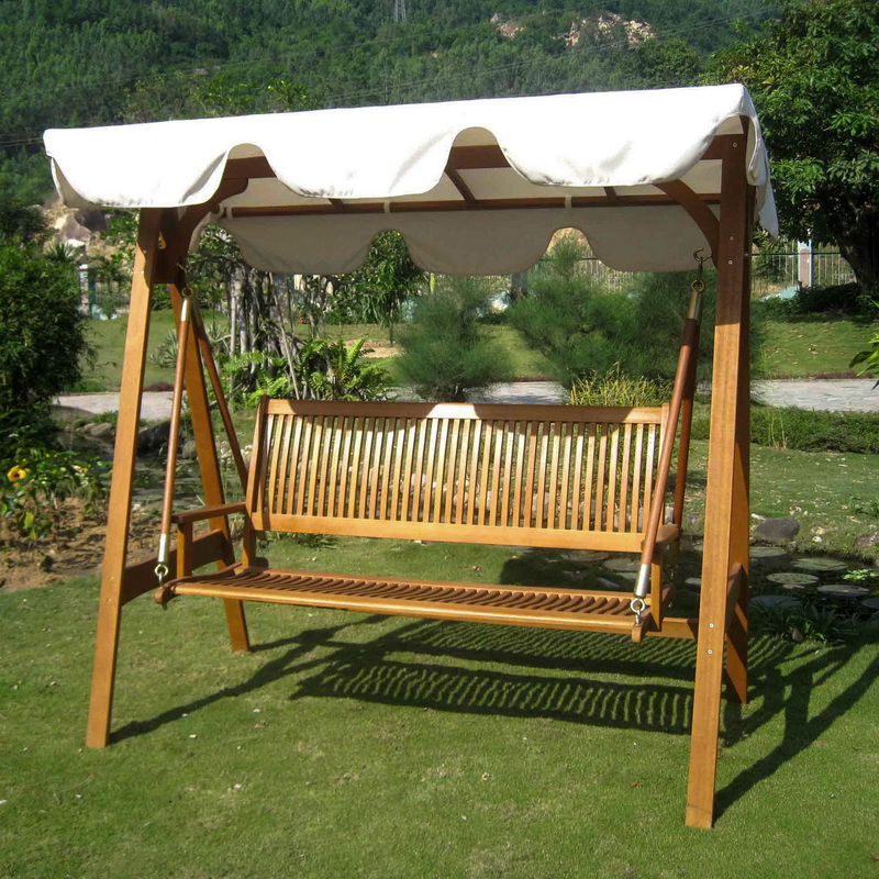 Picture of International Caravan SW-006-3-AF-CP Royal Tahiti 3 Seater Swing with A-Frame & Canopy&#44; Dark Honey