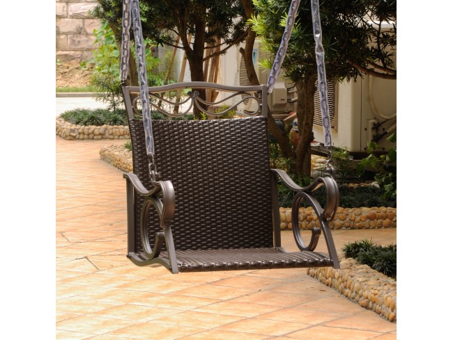 Picture of International Caravan 4101-SGL-CH Valencia Resin Wicker & Steel Single Chair Swing&#44; Chocolate