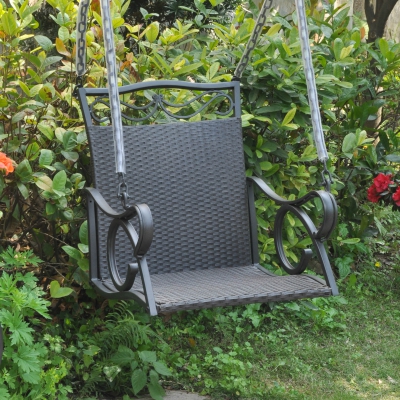 Picture of International Caravan 4101-SGL-BKA Resin Wicker & Steel Hanging Chair Swing&#44; Black
