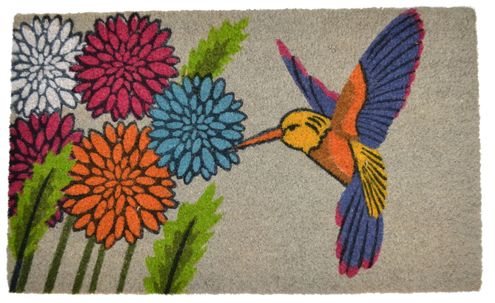 PVC Backed Coir Doormat, Blue Hummingbird