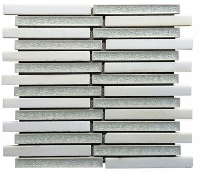 CT001-C 0.75 x 6 in. Ceramic & Stone Linear Mosaic Blend - White