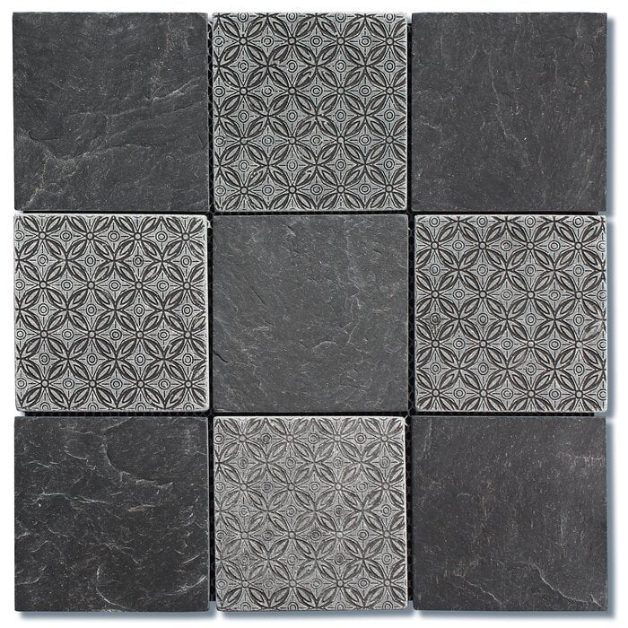 LS008-S 4 x 4 in. Classic Deco Square Mosaic Blend - Black Slate