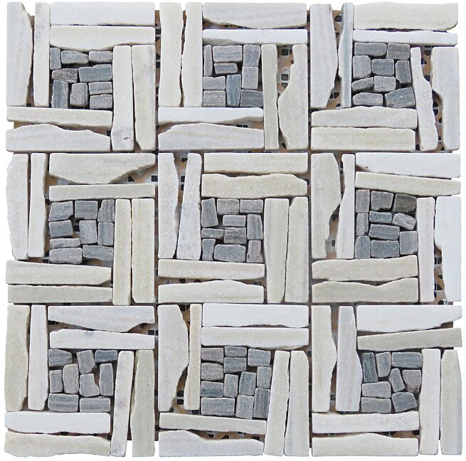 Quartzite Basketweave Pattern Mosaic Blend - White