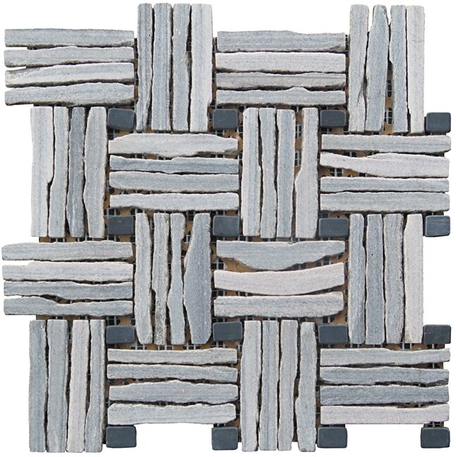 LS013-G Quartzite Basketweave Interlocked Mosaic Blend - Green