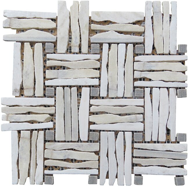 LS013-H Quartzite Basketweave interlocked Mosaic Blend - White