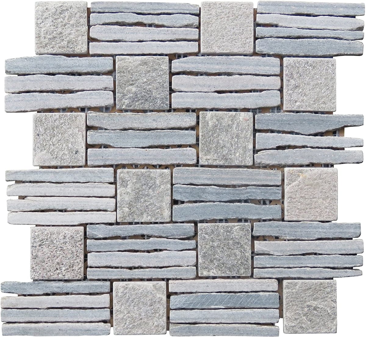 LS019-G Quartzite Basketweave Interlocked Mosaic - Green