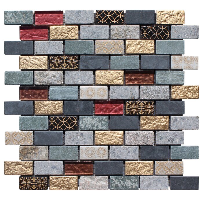 1 x 2 in. Stone & Glass Linear Mosaic Blend - Royal Gold