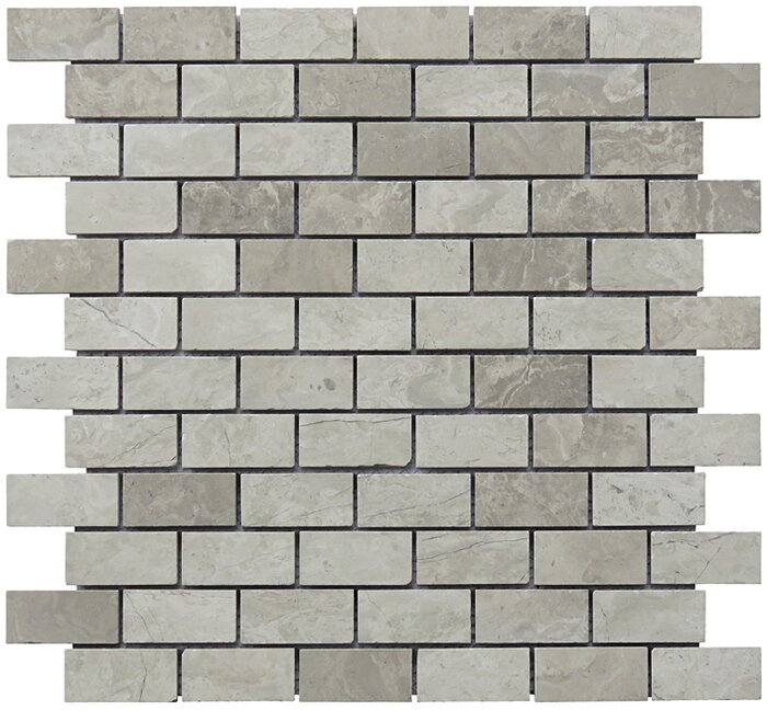 NS021-C 1 x 2 in. Limestone Mini Brick Pattern Mosaic - Grey
