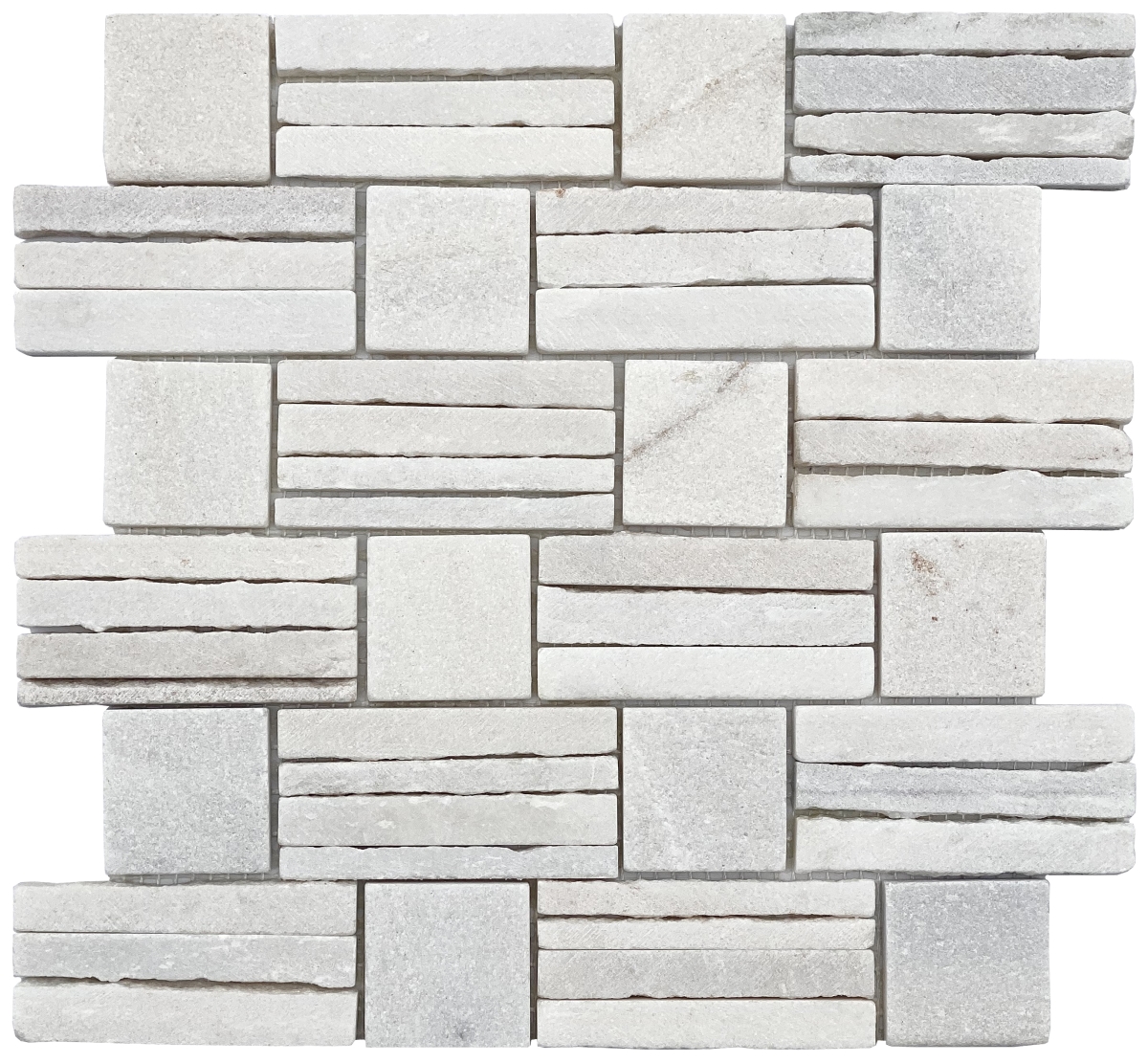 LS019H White Quartzite Basketweave Interlocked Mosaic 12 3/4 x 11 5/8 x 3/8