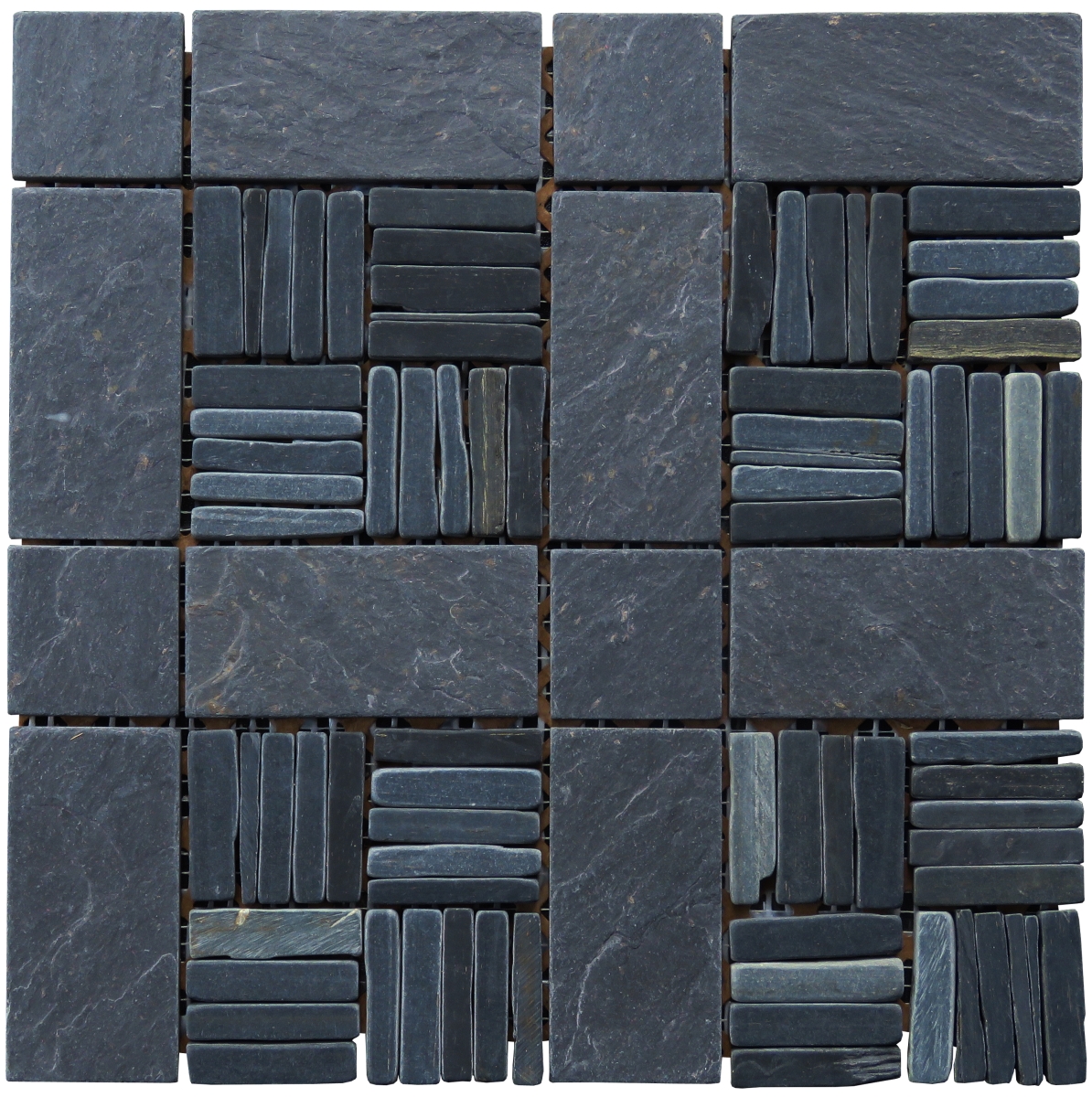 LS017S Black Slate Alternate Pattern Mosaic Blend w Grid 11 3/4 x 11 3/4 x 3/8