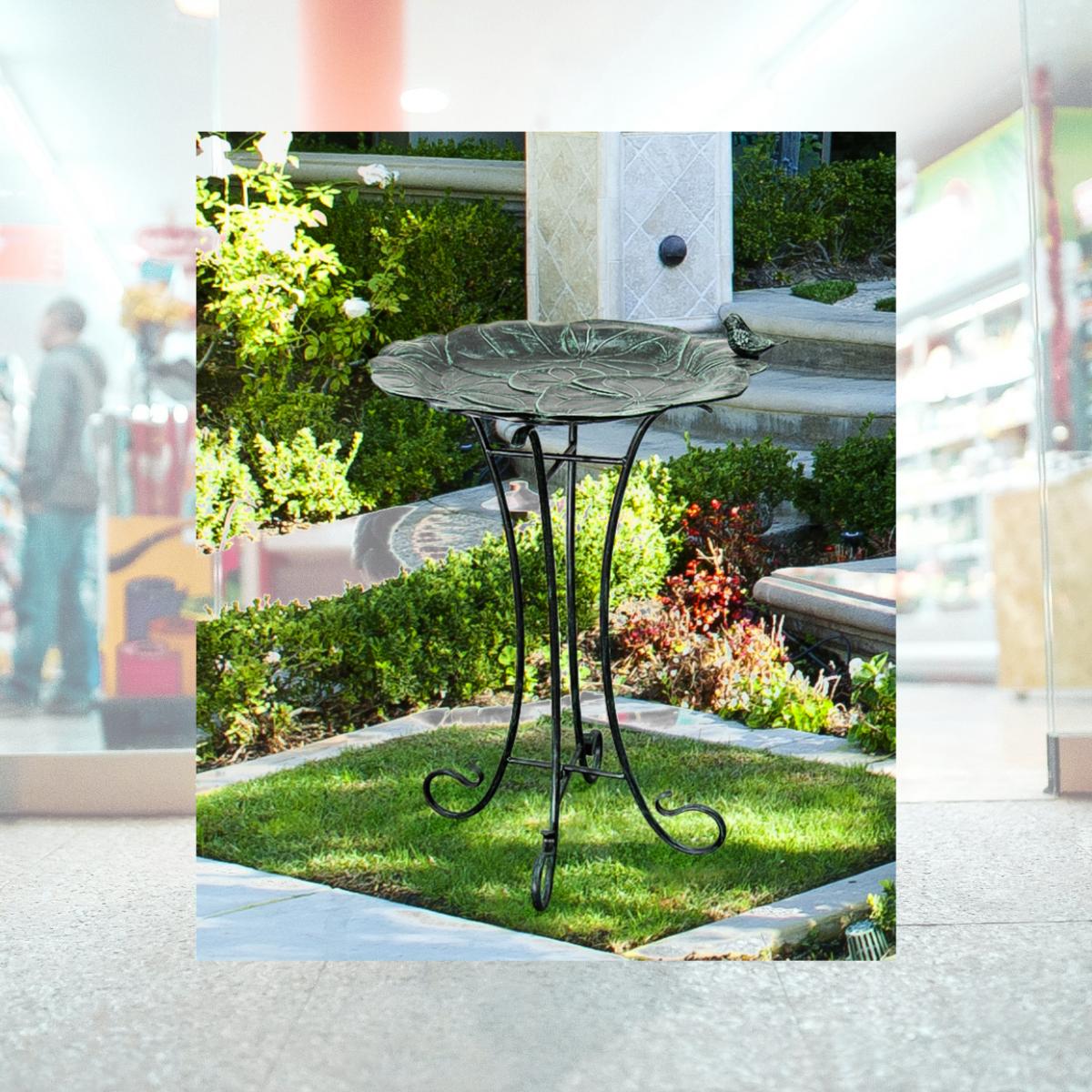 Picture of Innova Hearth & Home S873-51 Lily Pad Birdbath with Folding Stand - Verdigris