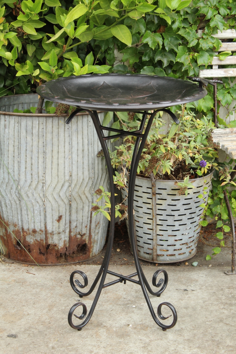 Vintage Floral Birdbath, Antique Copper Black