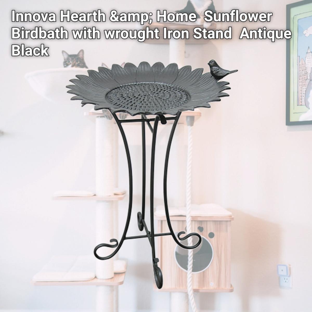 Picture of Innova Hearth &amp; Home C874-27 Sunflower Birdbath with wrought Iron Stand  Antique Black