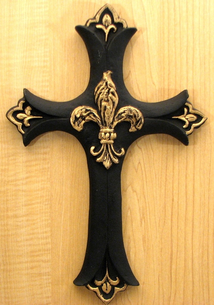 Cast Iron Fleur De Lis Cross, Medium - Black