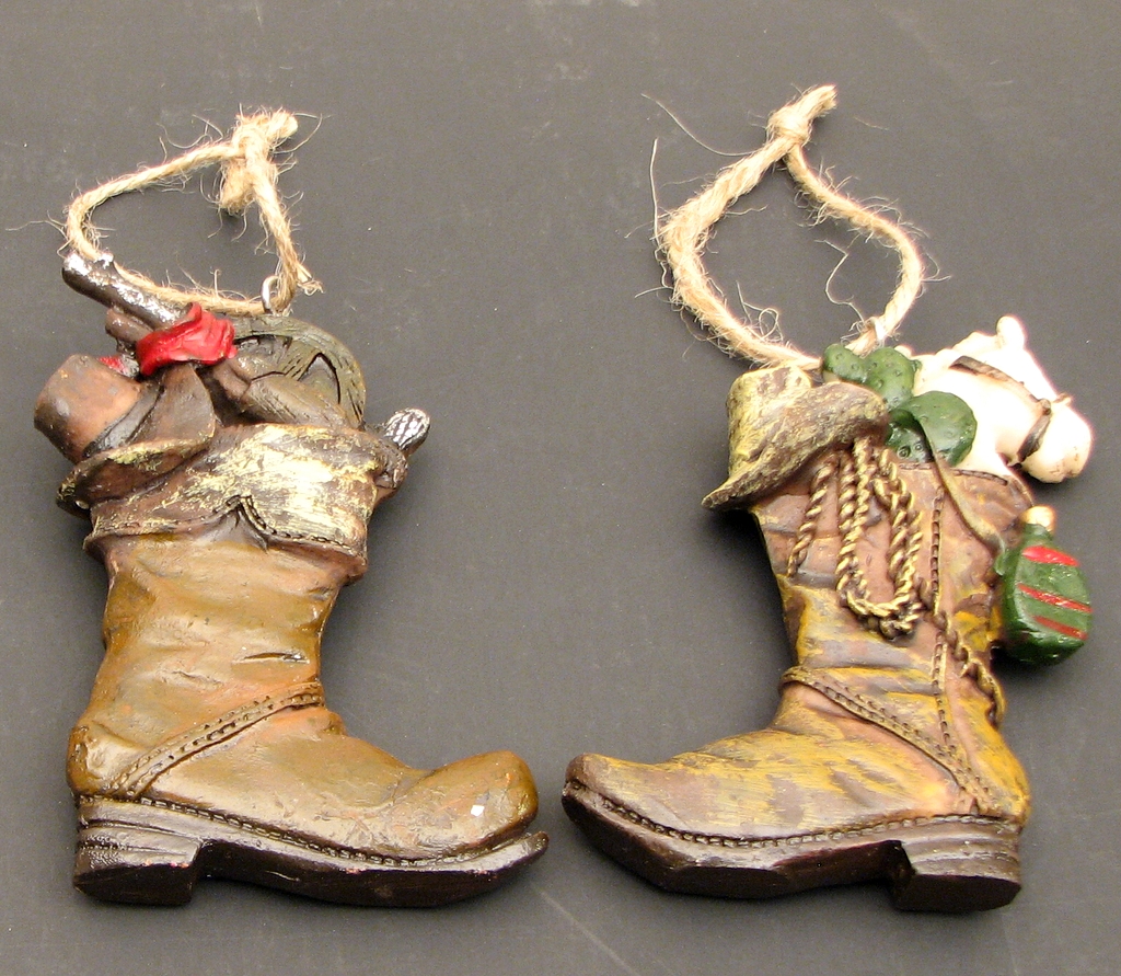 Resin Cowboy Boot Ornaments - Set of 2