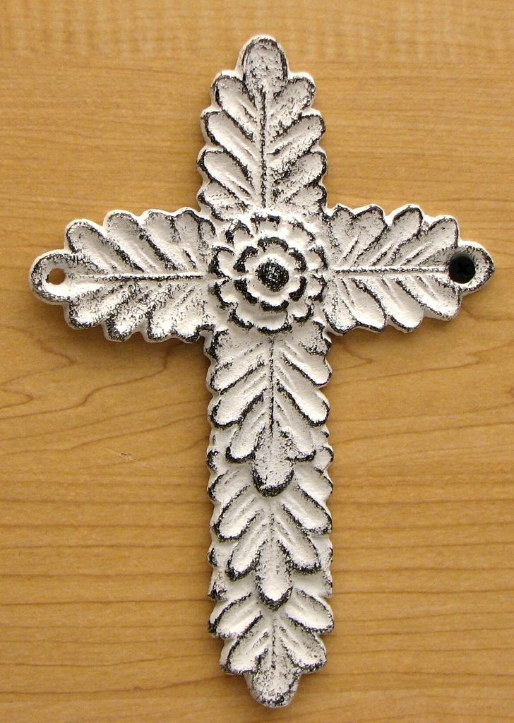 White Antiqued Cast Iron Cross, Set of 2