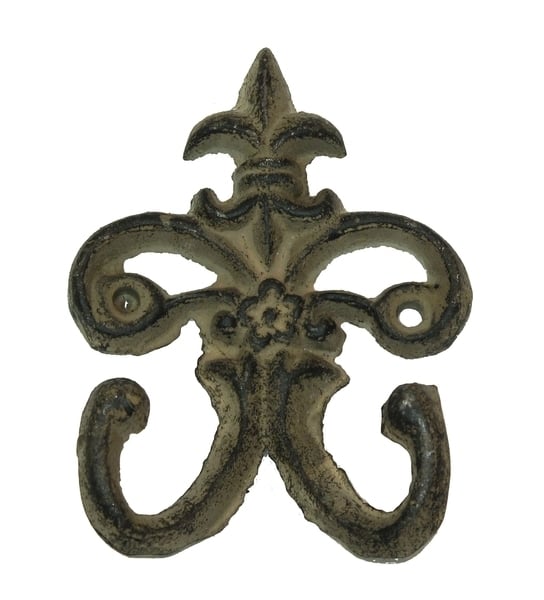 Cast Iron Fleur De Lis Double Hooks - Set of 6