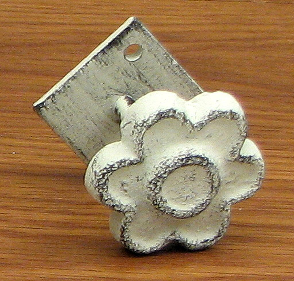 0184J-2991W Flat Flower with Base, White - Set of 6