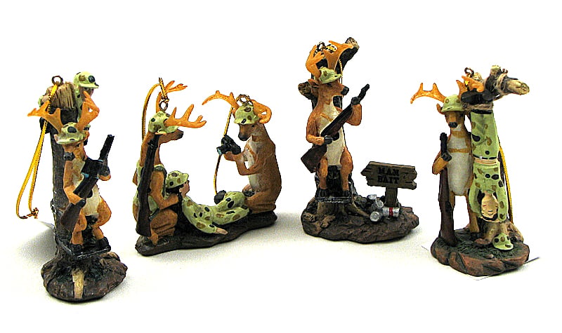 049-12084 Set Comical Deer Hunter Christmas Tree Ornament - Set of 4