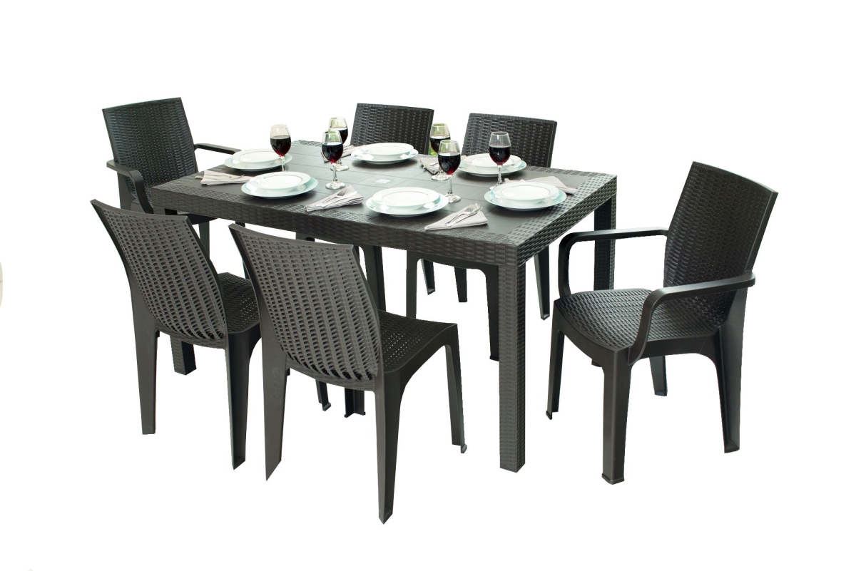 P600-WEN Unisex Rattan Style 6 Seat Dining Set, Espresso