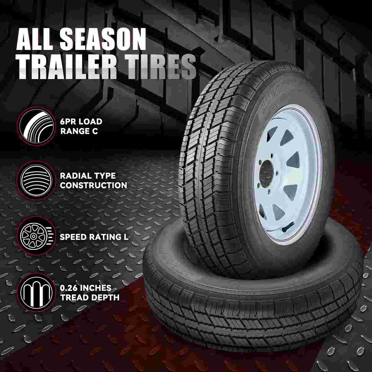 j167 ST205 & 75R15 Load C 5-Lug 8 Spoke Wheel All Season 2 Radial Trailer Tire Rim Set -  JUBILEE