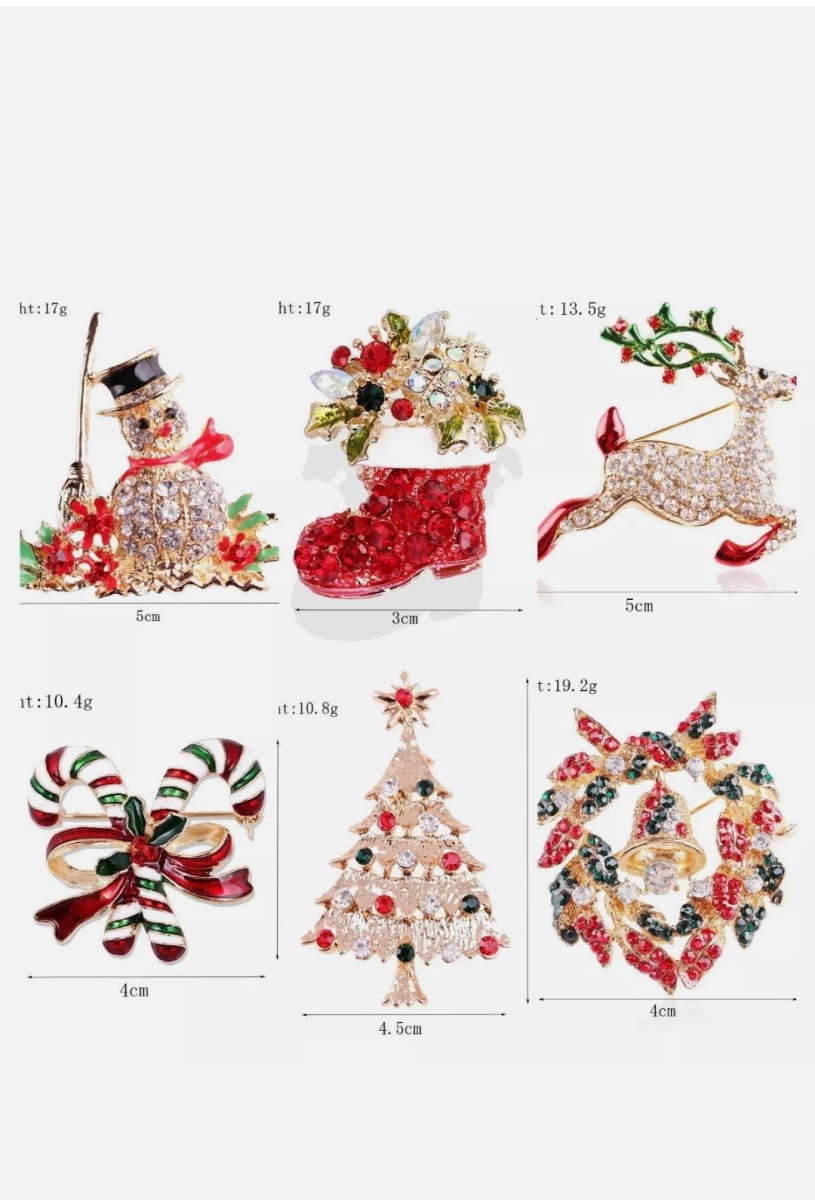 Picture of Jubilee inc J263 6 Christmas pins Brooch Lot Santa Christmas Tree Rhinestone Holiday Party  **-