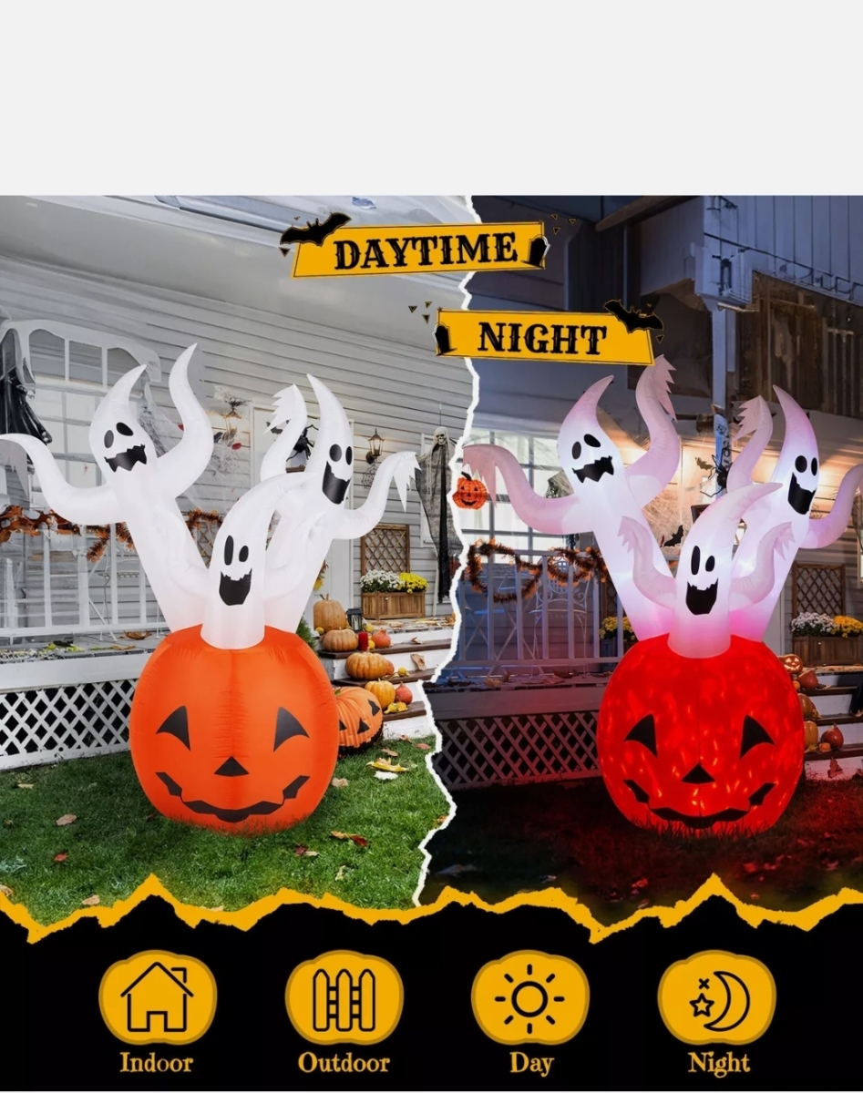 Picture of Jubilee inc J259 5.9FT Halloween Inflatable Pumpkin Ghost Outdoor Decorations Scary Blow up Decor