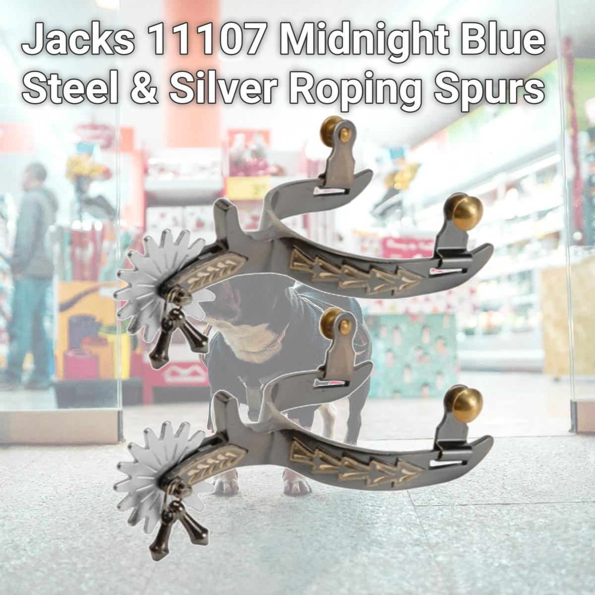 Picture of Jacks 11107 Midnight Blue Steel & Silver Roping Spurs