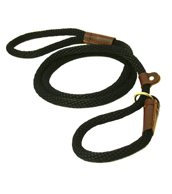 Picture of Lone Wolf 3645-BS Solid Round Braided Rope Lead with Slip&#44; Black & Silver - 0.50 in.