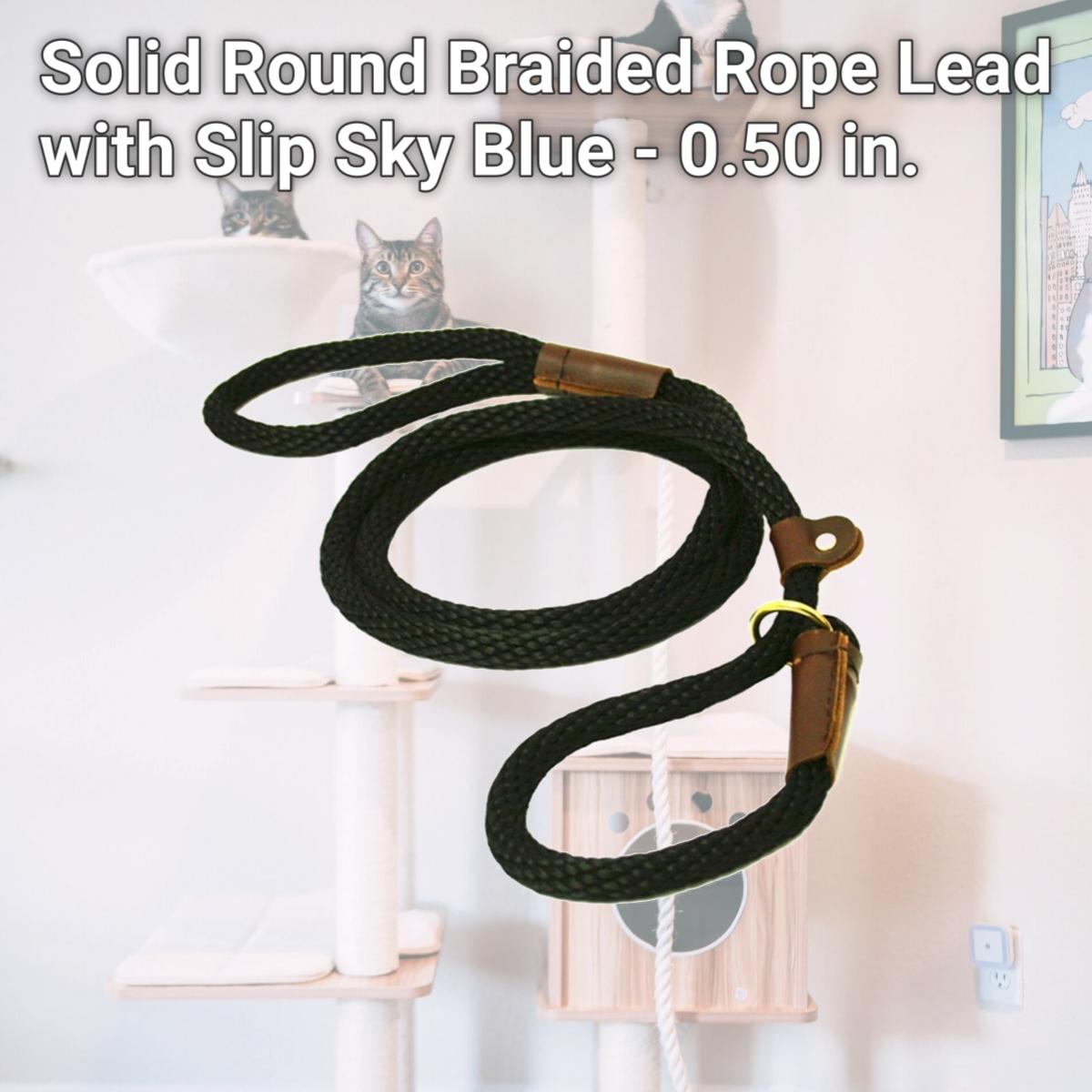 Picture of Lone Wolf 3645-SB Solid Round Braided Rope Lead with Slip, Sky Blue - 0.50 in.