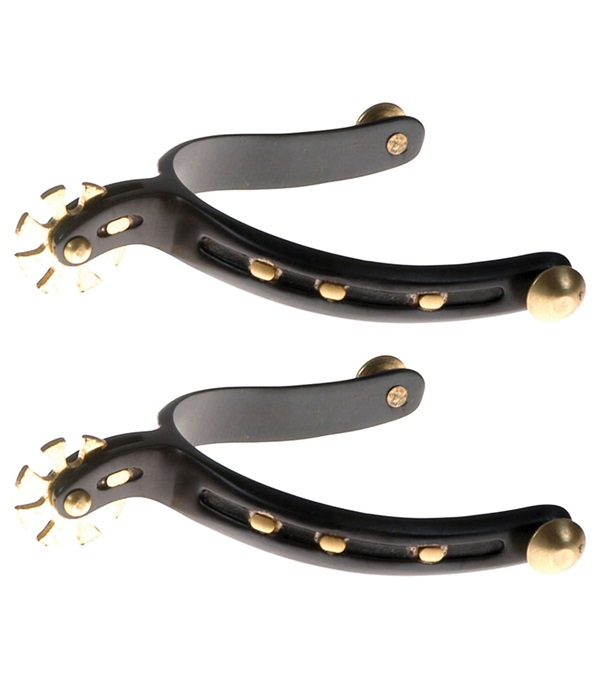 11078 Black Steel Spurs with Horseshoe Band