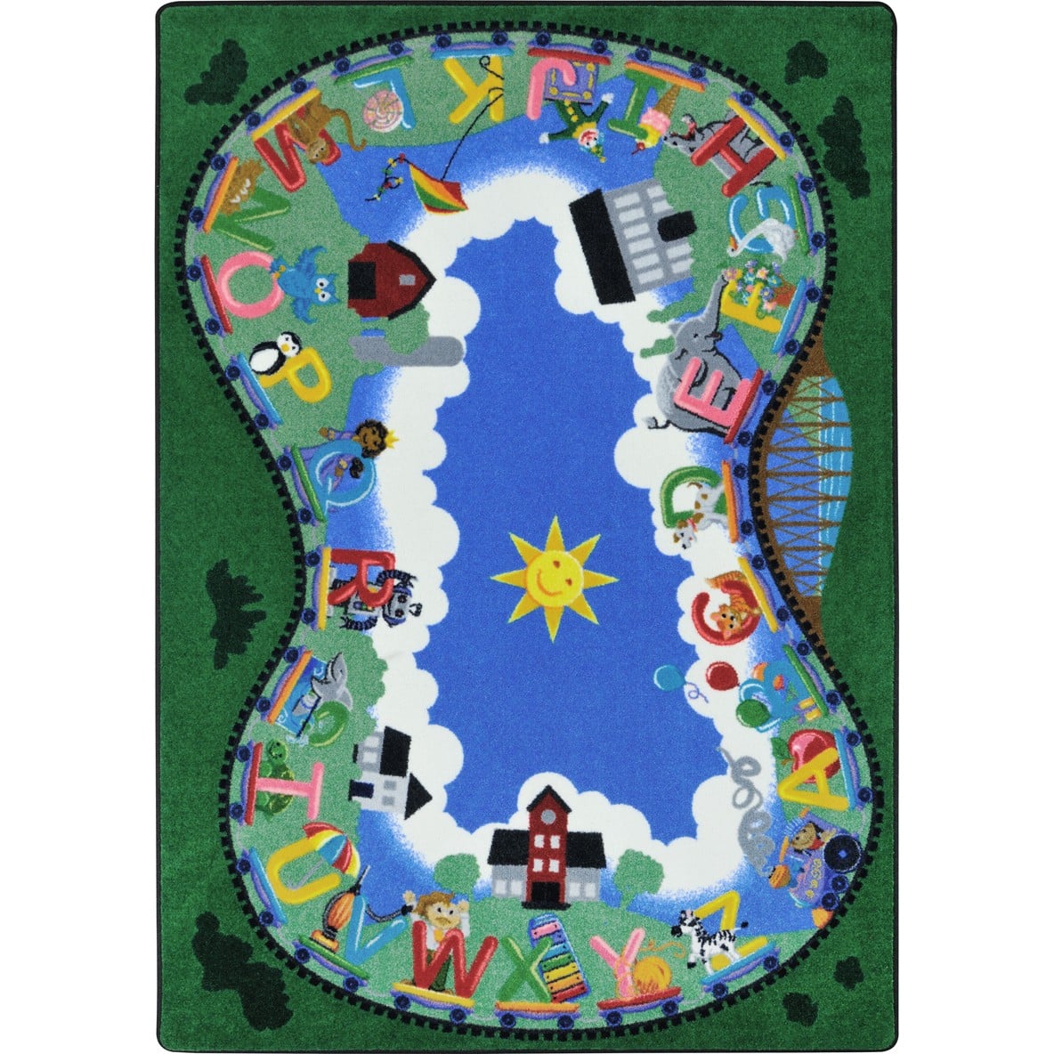 7 ft. 8 in. x 10 ft. 9 in. Alphabet Railway Classroom Kid Essentials Rectangle Rug  Multicolor