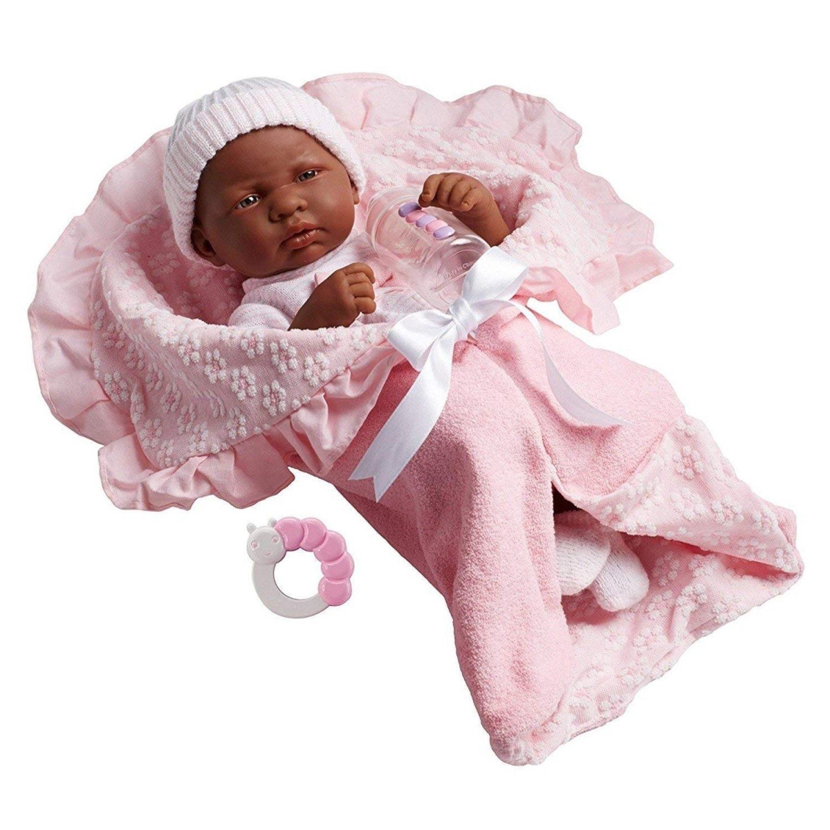 Picture of  15.5 in. Soft Body La Newborn African American Baby Doll - Pink Layette Set