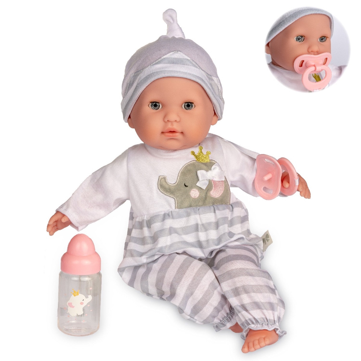 Picture of Berenguer Boutique 15 in. Soft Body Baby Doll for Open &amp; Close Eyes with Grey Outfit