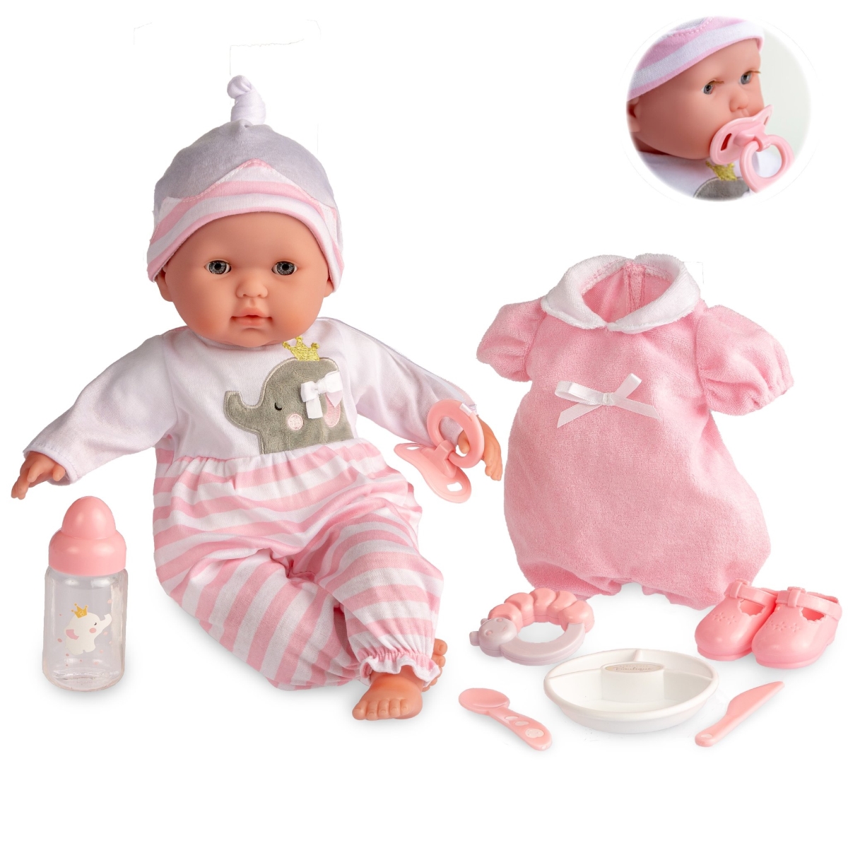 Picture of Berenguer Boutique 15 in. Realistic Soft Body Baby Doll for Open &amp; Close Eyes 10 Piece Set  Pink - Ages 2 Plus