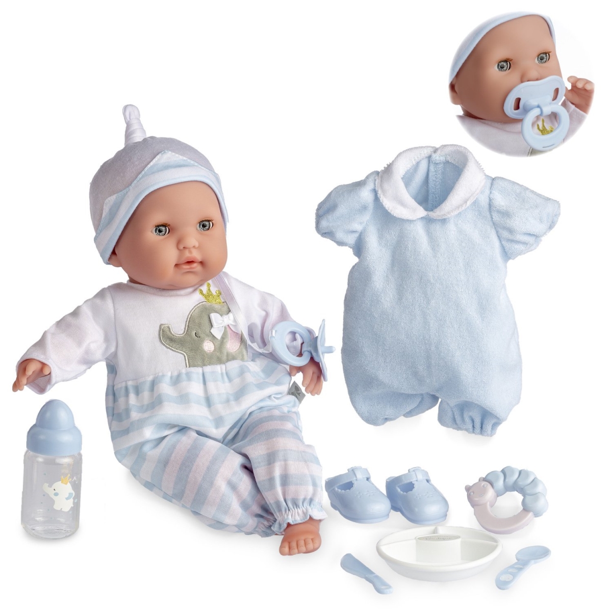 Picture of Berenguer Boutique 15 in. Realistic Soft Body Baby Doll for Open &amp; Close Eyes 10 Piece Set  Blue - Ages 2 Plus